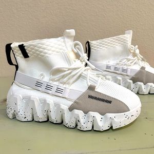 White Gray Sneakers Tennis Shoes High Top